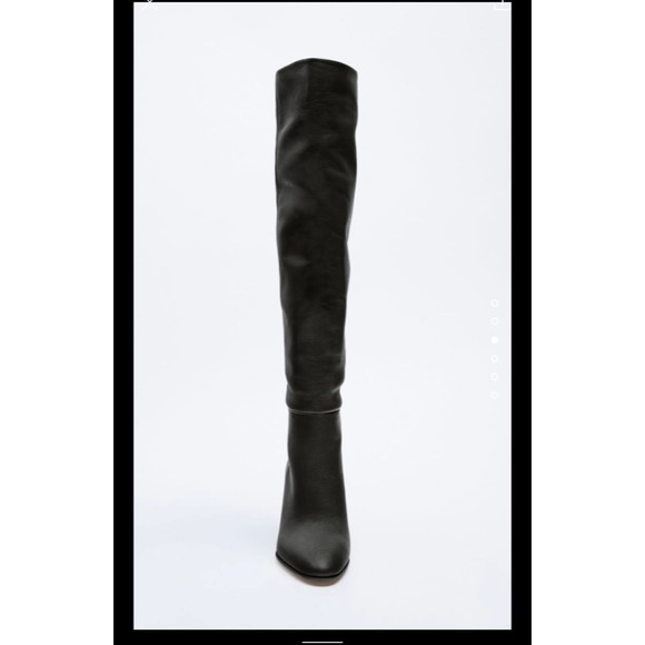 ZARA LEATHER KNEE HIGH HEEL BOOTS - SOLD OUT - Picture 3 of 9